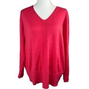Talbots Woman Hot Pink V-Neck Sweater Size 1X Thin Cotton Modal